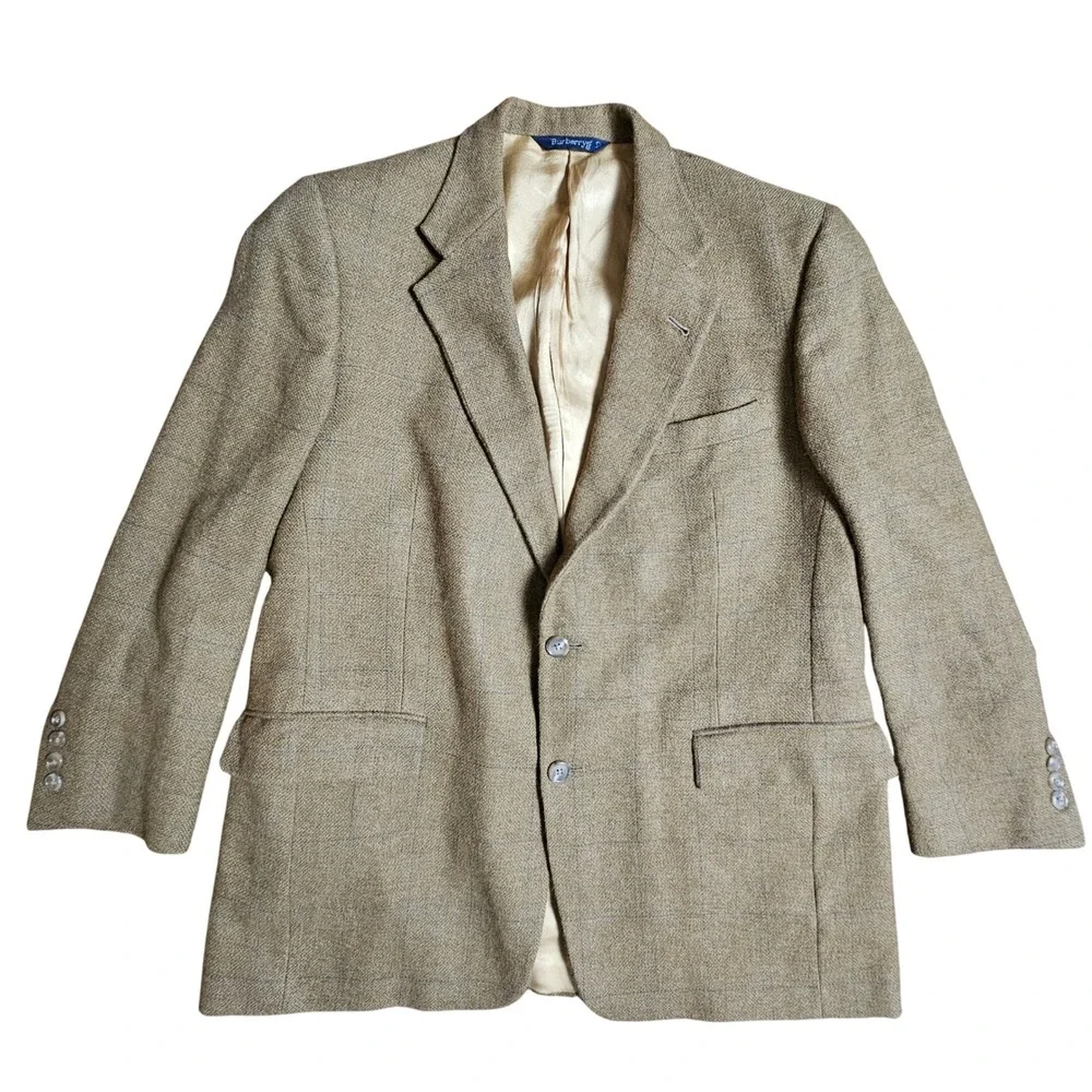 Vintage Burberrys Wool Alpaca Plaid Check Blazer Sport Coat‎ Tan 40S Luxury